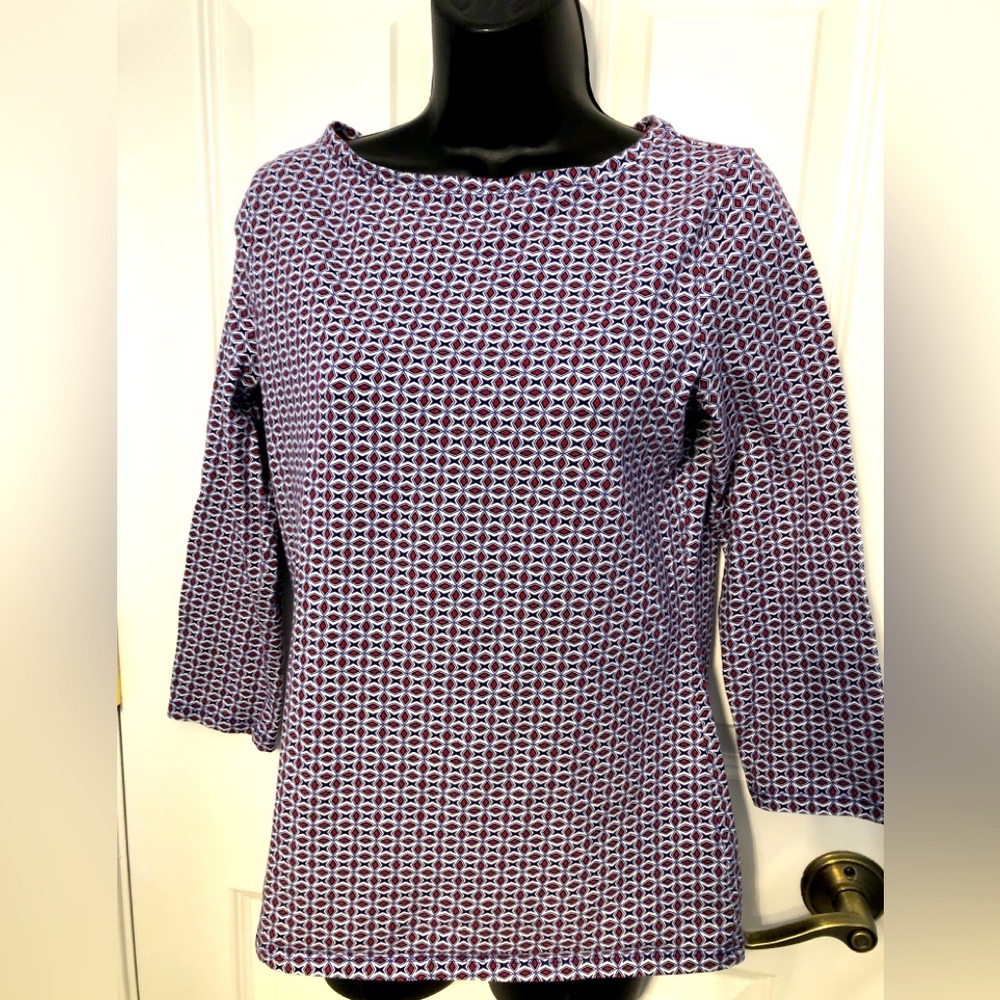 Talbots long sleeve tee. Size S. Red/white/blue. Exc Cond. Star pattern